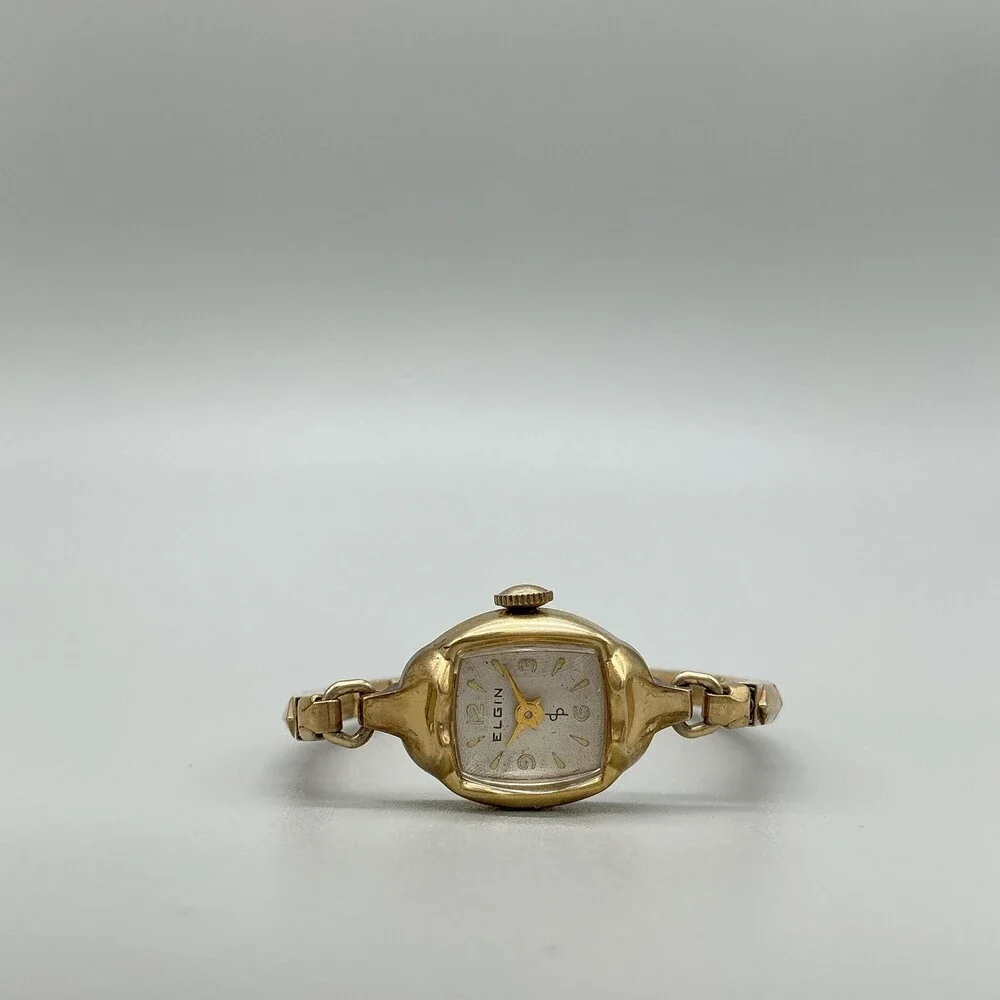 Vintage Elgin Womens Watch 16mm 10K Rolled Gold Plated Stretch Band Manual Wind